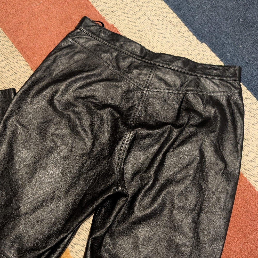 Vintage Lauren Ralph Lauren Black Lambskin Leather Pants High Rise Straight 12 - Picture 5 of 7